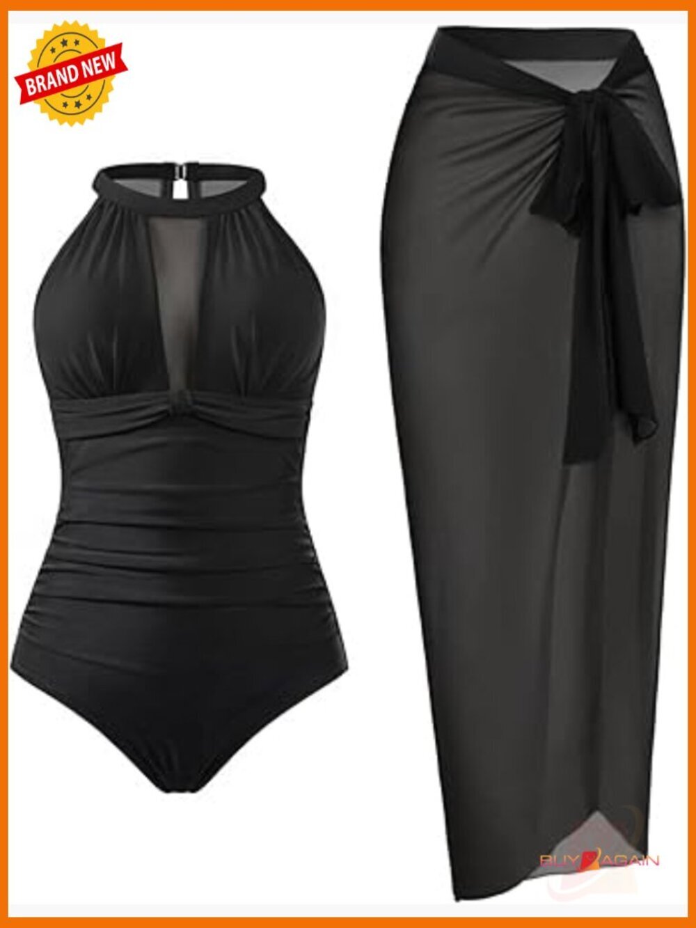 One Piece Swimsuit High Neck Plunge Ruched Tummy Control Bathing Suit